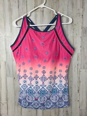 Free Country Mediterranean Tile Tankini Top Blue Pink Size 18